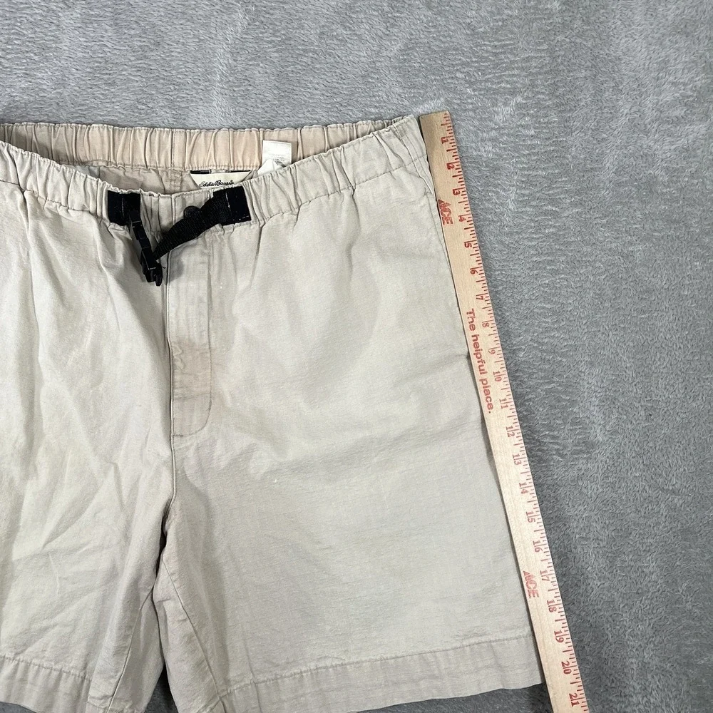 Eddie Bauer Shorts Mens XL Beige Elastic Waist Webbing Belt‎ Hiking Utility